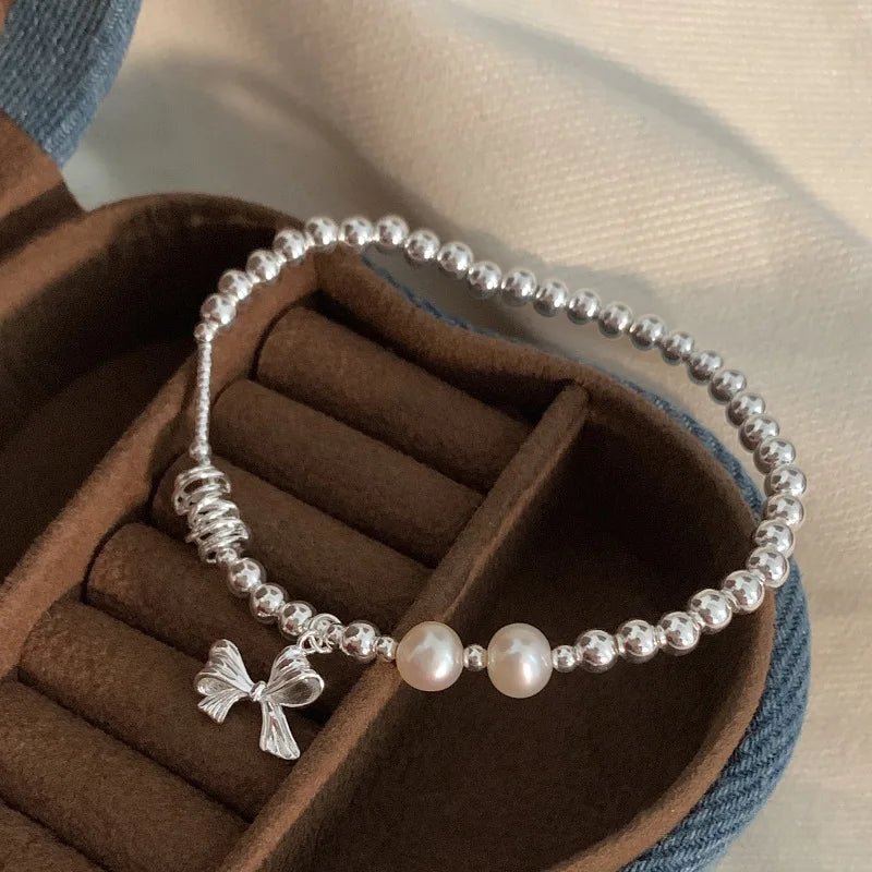 Sterling Silver Butterfly Bracelet USA for Girls Beaded String Design Insect Fashion Versatile Jewelry Gift Dropshipping - Ammpoure