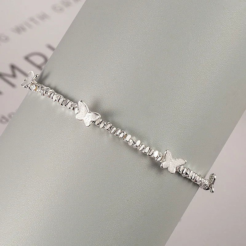 Sterling Silver Butterfly Bracelet USA for Girls Beaded String Design Insect Fashion Versatile Jewelry Gift Dropshipping - Ammpoure