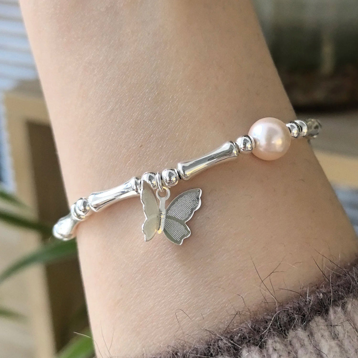 Sterling Silver Butterfly Bracelet USA for Girls Beaded String Design Insect Fashion Versatile Jewelry Gift Dropshipping - Ammpoure