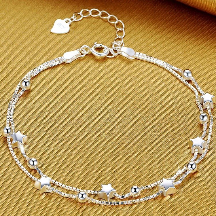 Sterling Silver Butterfly Bracelet USA for Girls Beaded String Design Insect Fashion Versatile Jewelry Gift Dropshipping - Ammpoure