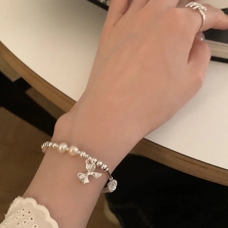 Sterling Silver Butterfly Bracelet USA for Girls Beaded String Design Insect Fashion Versatile Jewelry Gift Dropshipping - Ammpoure