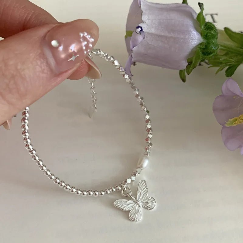 Sterling Silver Butterfly Bracelet USA for Girls Beaded String Design Insect Fashion Versatile Jewelry Gift Dropshipping - Ammpoure