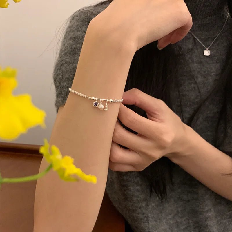 Sterling Silver Butterfly Bracelet USA for Girls Beaded String Design Insect Fashion Versatile Jewelry Gift Dropshipping - Ammpoure