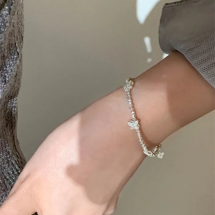 Sterling Silver Butterfly Bracelet USA for Girls Beaded String Design Insect Fashion Versatile Jewelry Gift Dropshipping - Ammpoure