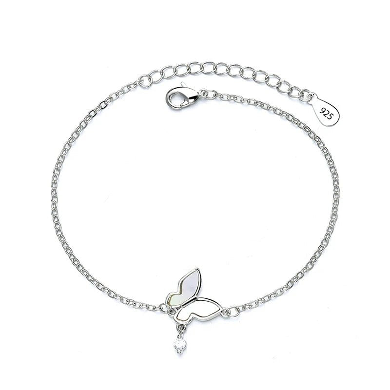 Sterling Silver Butterfly Bracelet USA for Girls Beaded String Design Insect Fashion Versatile Jewelry Gift Dropshipping - Ammpoure