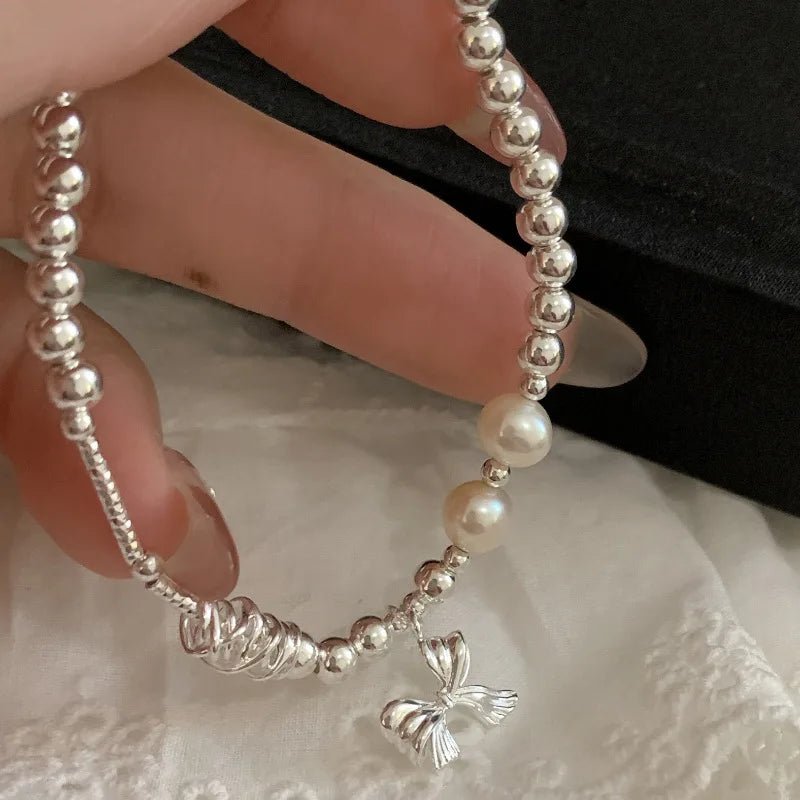 Sterling Silver Butterfly Bracelet USA for Girls Beaded String Design Insect Fashion Versatile Jewelry Gift Dropshipping - Ammpoure
