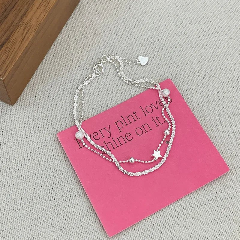 Sterling Silver Butterfly Bracelet USA for Girls Beaded String Design Insect Fashion Versatile Jewelry Gift Dropshipping - Ammpoure