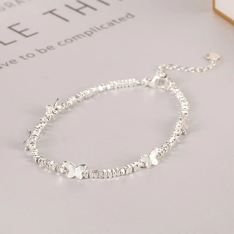 Sterling Silver Butterfly Bracelet USA for Girls Beaded String Design Insect Fashion Versatile Jewelry Gift Dropshipping - Ammpoure