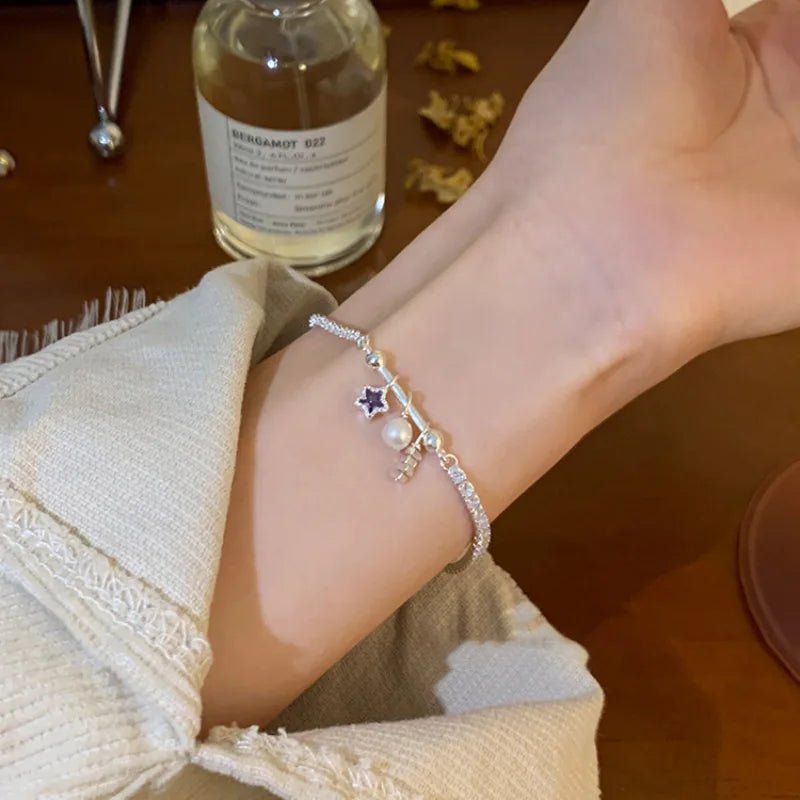 Sterling Silver Butterfly Bracelet USA for Girls Beaded String Design Insect Fashion Versatile Jewelry Gift Dropshipping - Ammpoure