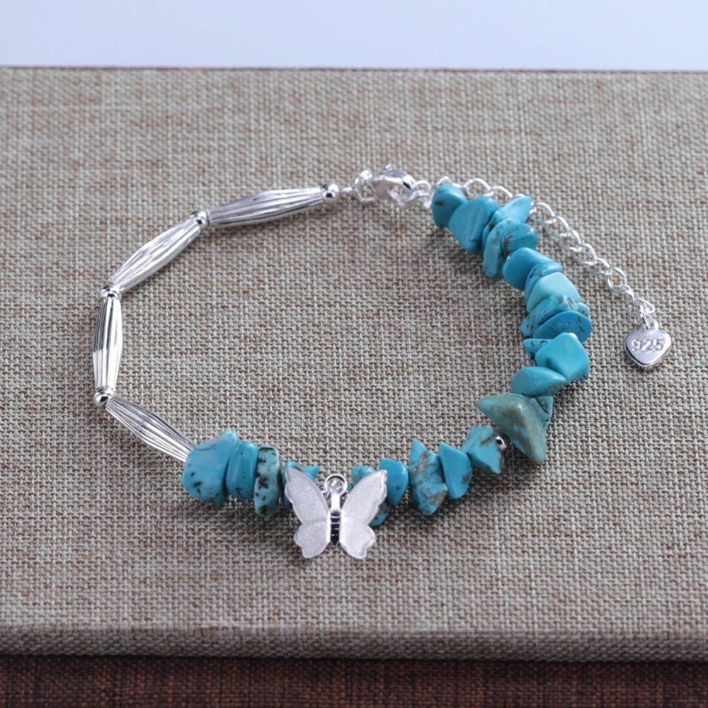 Sterling Silver Butterfly Bracelet USA for Girls Beaded String Design Insect Fashion Versatile Jewelry Gift Dropshipping - Ammpoure