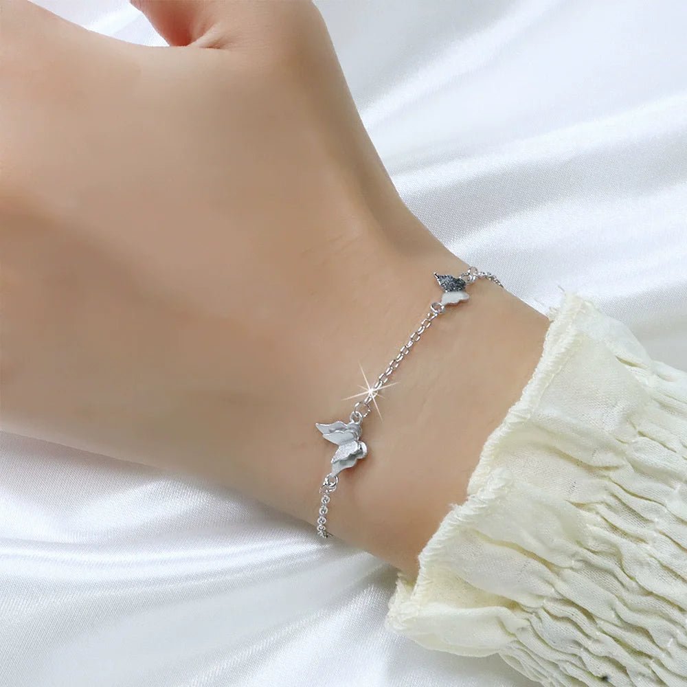 Sterling Silver Butterfly Bracelet USA for Girls Beaded String Design Insect Fashion Versatile Jewelry Gift Dropshipping - Ammpoure