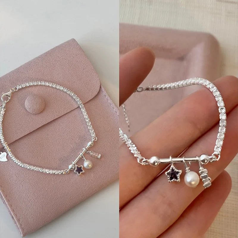 Sterling Silver Butterfly Bracelet USA for Girls Beaded String Design Insect Fashion Versatile Jewelry Gift Dropshipping - Ammpoure