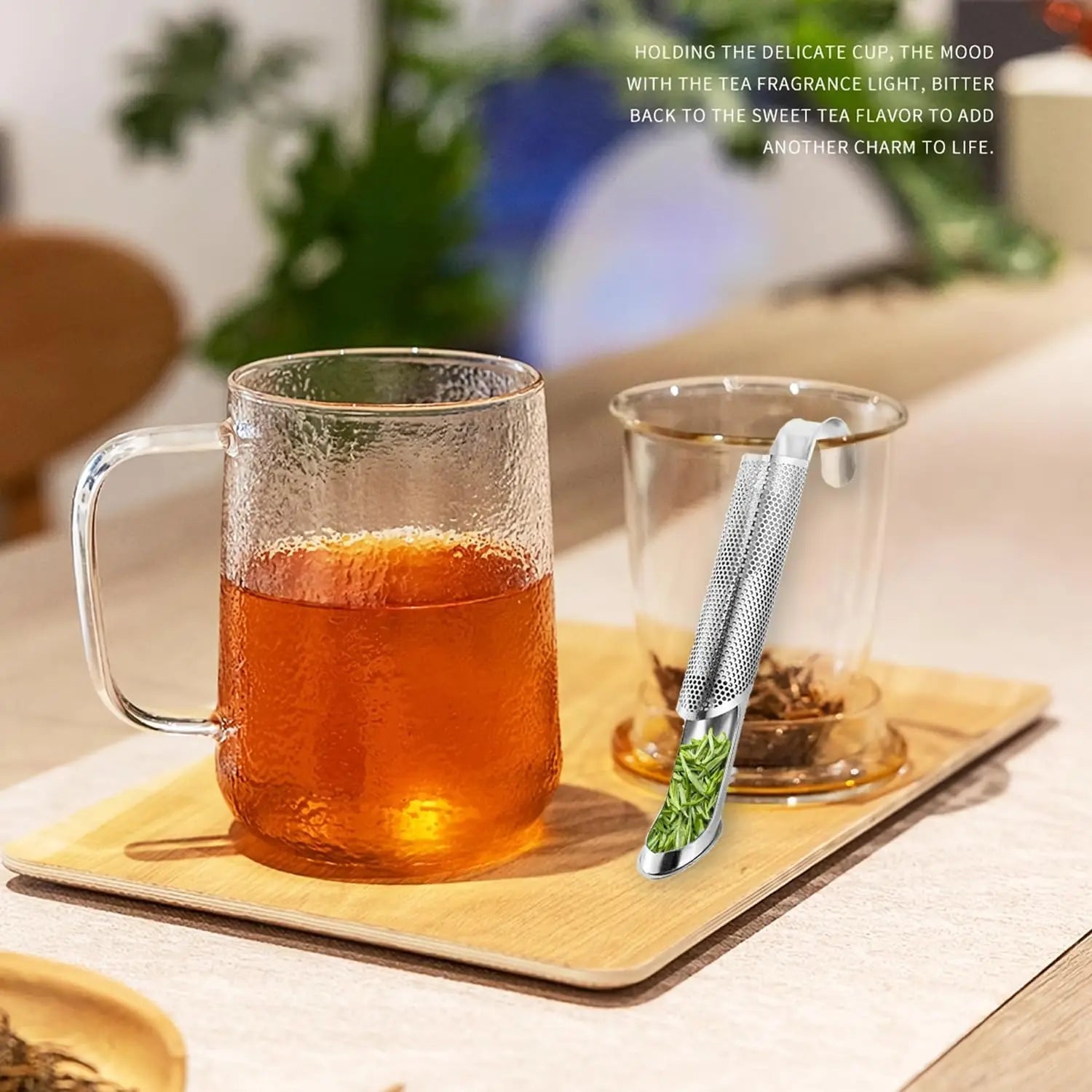 Tea Strainer for Loose Tea Stainless Steel Long Handle Tea Steeper Diffuser for Leaf Tea Coffee Spices Drinks - Ammpoure