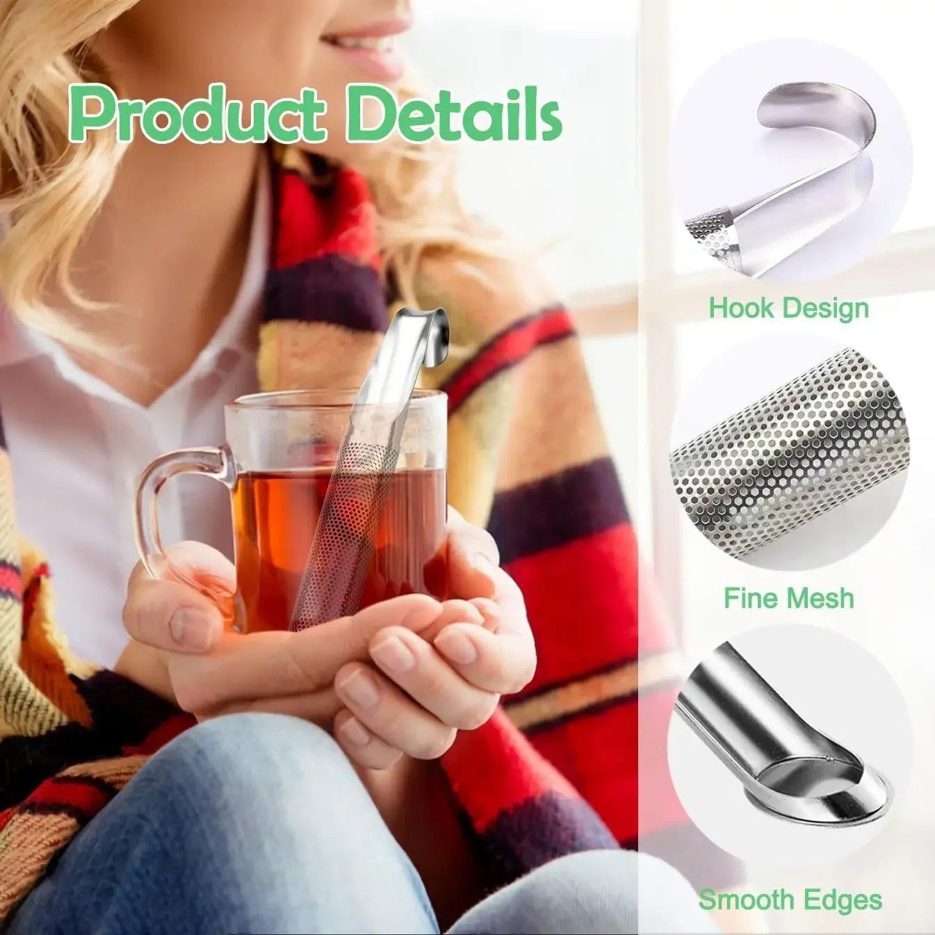 Tea Strainer for Loose Tea Stainless Steel Long Handle Tea Steeper Diffuser for Leaf Tea Coffee Spices Drinks - Ammpoure