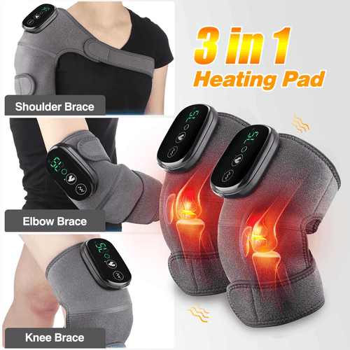 Thermal Knee Massager 3 in 1 Shoulder Knee Elbow Heating Massage Support Brace Rechargeable Vibration Pad Arthritis Pain Relief - Ammpoure Wellbeing 🇬🇧