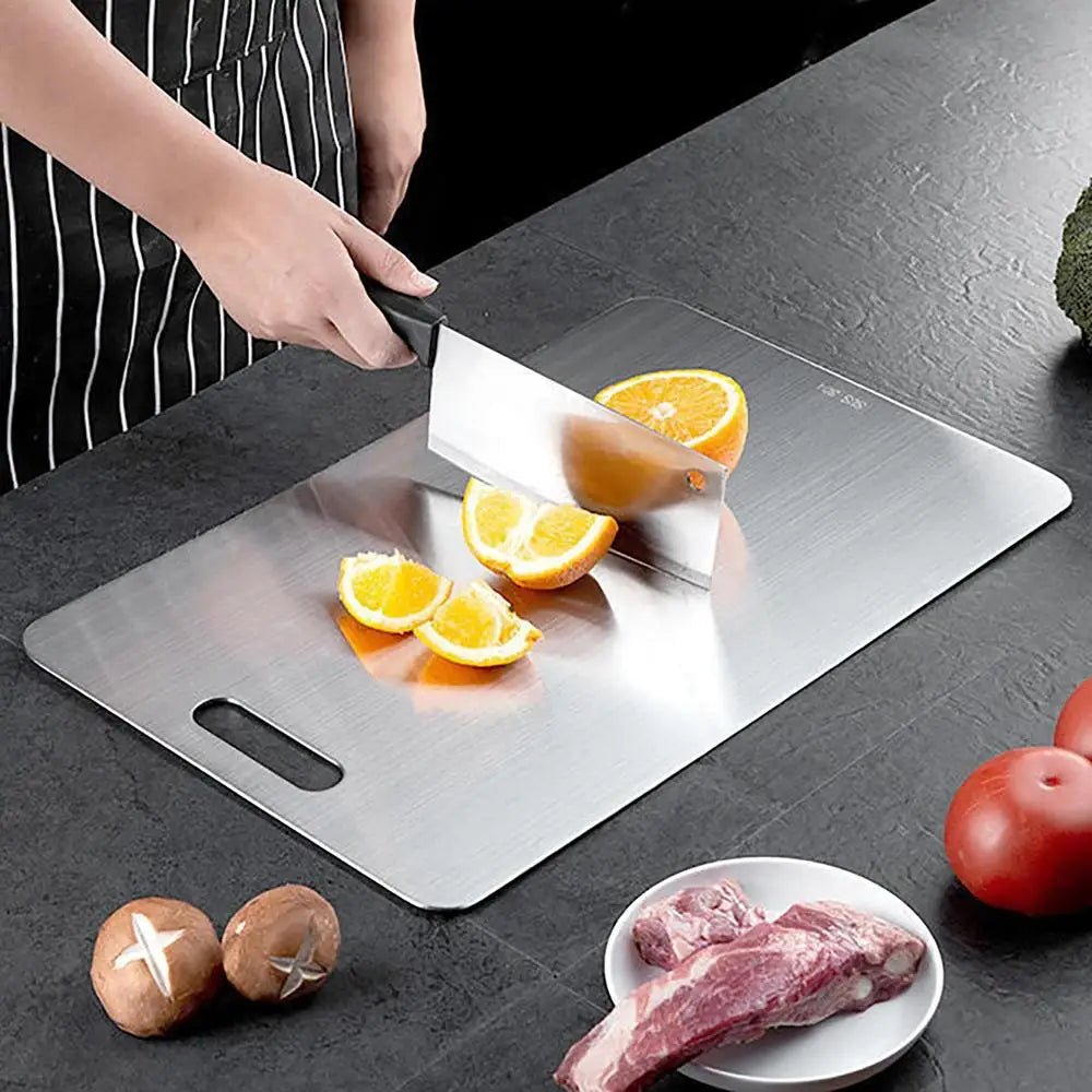 Titanium Cutting Board USA 304 Stainless Steel Thickened Double-Sided Food-Grade Chopping Board for Fruit, Meat & Kitchen Use - Ammpoure