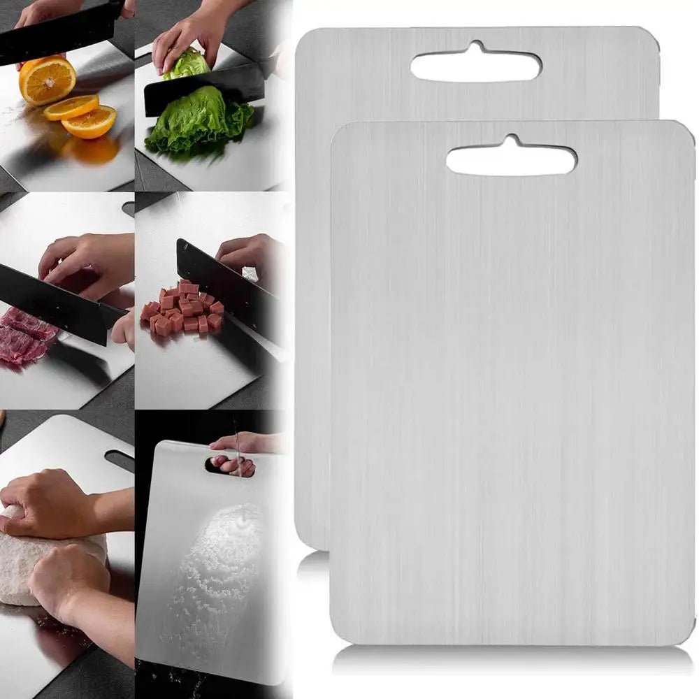 Titanium Cutting Board USA 304 Stainless Steel Thickened Double-Sided Food-Grade Chopping Board for Fruit, Meat & Kitchen Use - Ammpoure