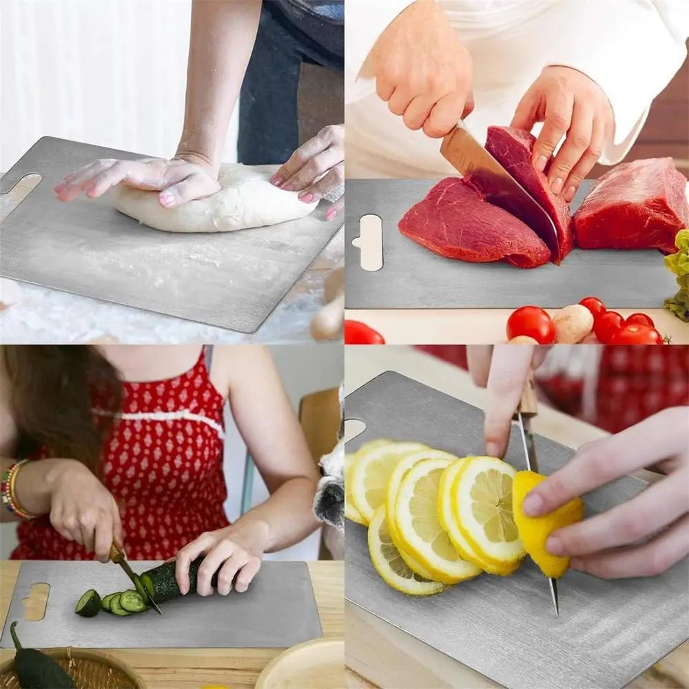 Titanium Cutting Board USA 304 Stainless Steel Thickened Double-Sided Food-Grade Chopping Board for Fruit, Meat & Kitchen Use - Ammpoure