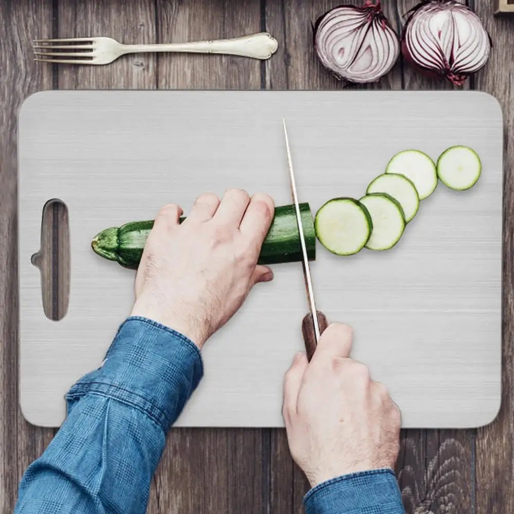 Titanium Cutting Board USA 304 Stainless Steel Thickened Double-Sided Food-Grade Chopping Board for Fruit, Meat & Kitchen Use - Ammpoure