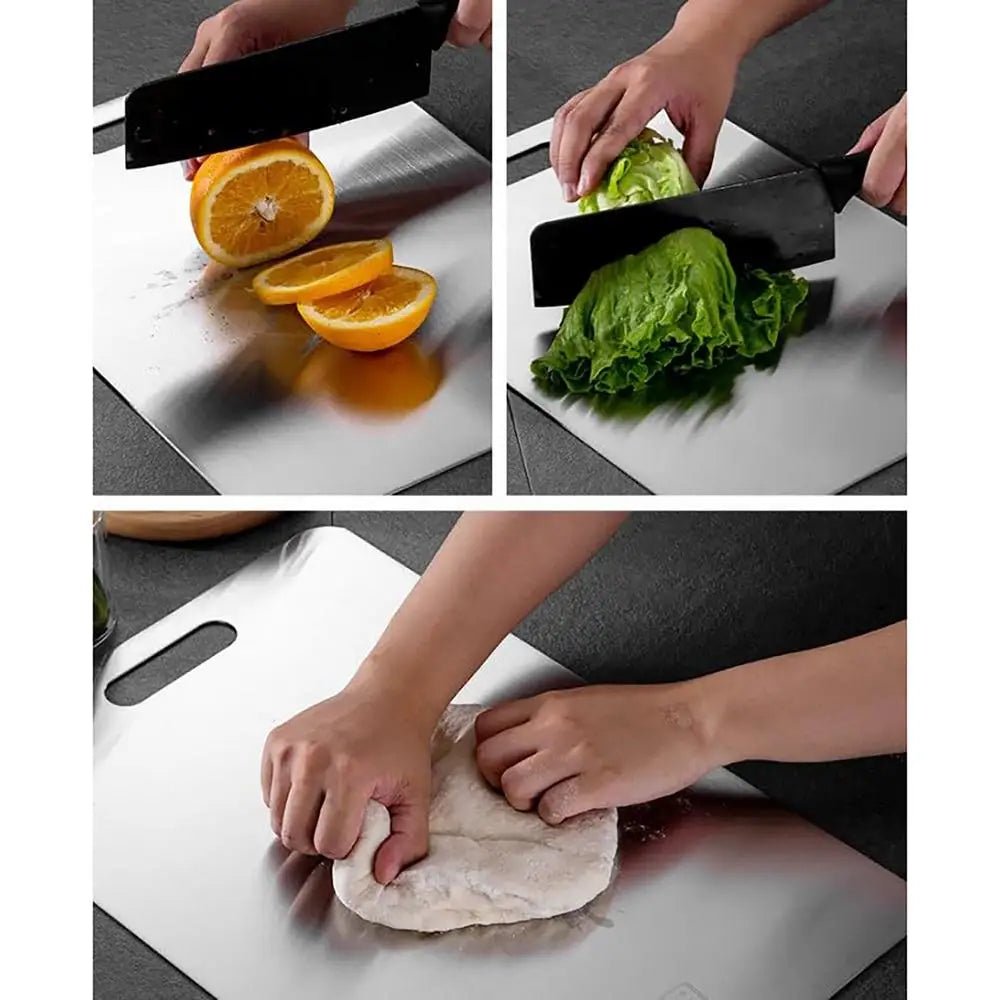 Titanium Cutting Board USA 304 Stainless Steel Thickened Double-Sided Food-Grade Chopping Board for Fruit, Meat & Kitchen Use - Ammpoure