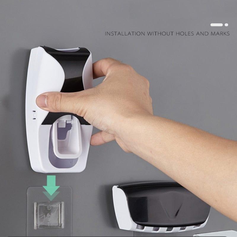 Toothbrush Holder Automatic Toothpaste Dispenser Set Dustproof Sticky Suction Wall Mounted Toothpaste Squeezer for Bathroom - Ammpoure Wellbeing