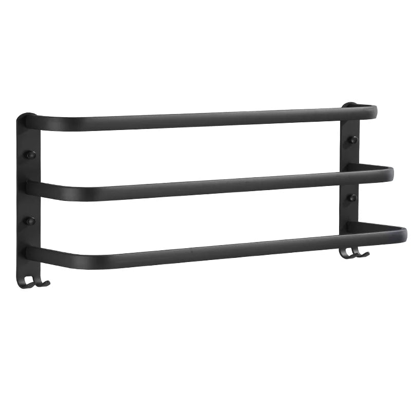 Towel Hanger Wall Mounted 30-50 CM Towel Rack Bathroom Aluminum Black Towel Bar Rail Matte Black Towel Holder with Sticker - Ammpoure