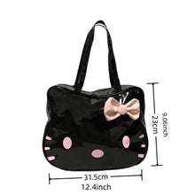 Load image into Gallery viewer, Travel Organizer Hello Kitty Handbags Y2k Bag 12.4inch*9.06inch 2023 Cartoon Print Tote Bag PU Glossy Black Tote Water Proof - Ammpoure Wellbeing 🇬🇧
