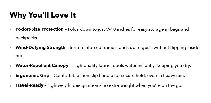 Travel Umbrella Compact Lightweight Portable UK Strong Waterproof Folding Umbrellas With 6 Rib Reinforced - Ammpoure