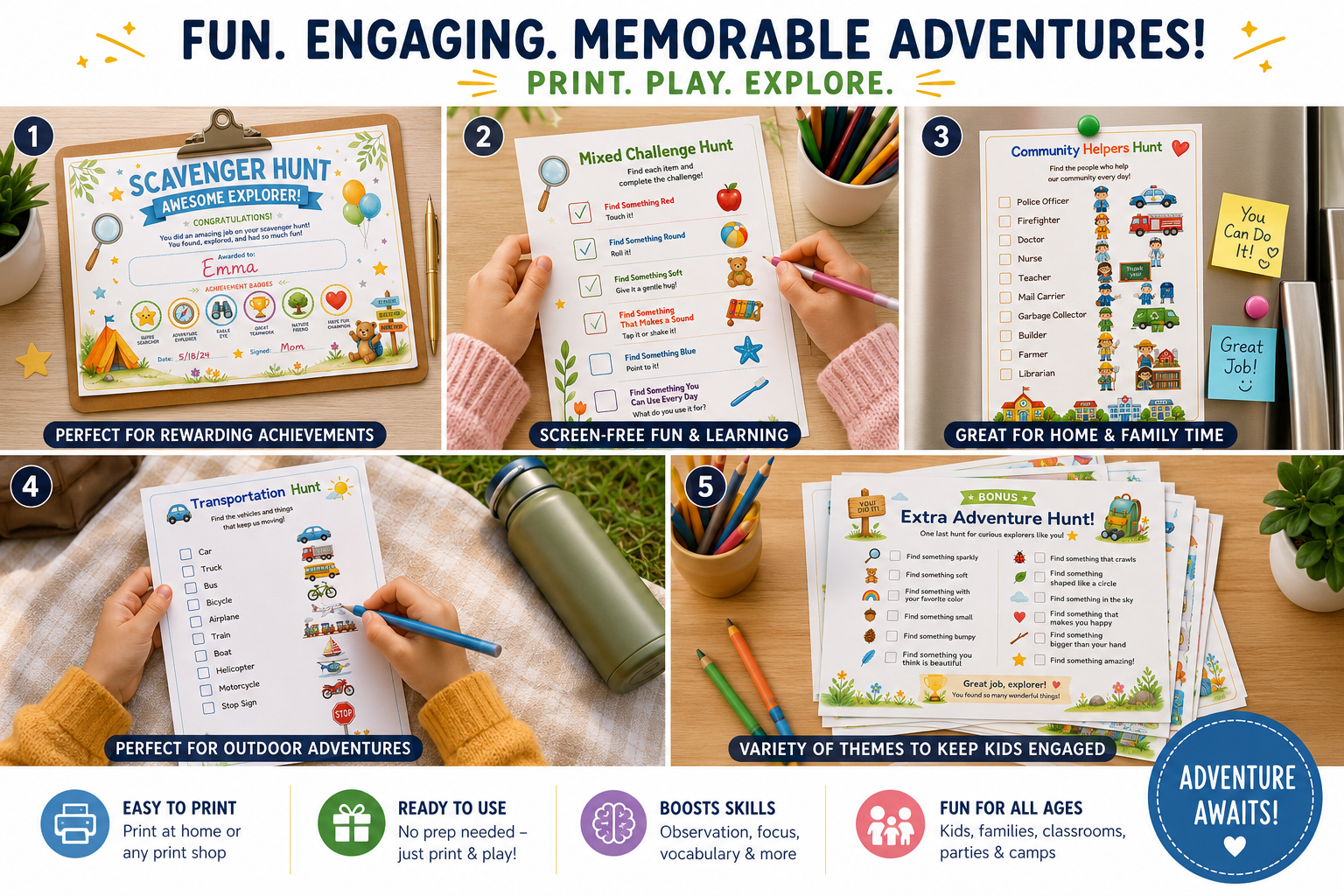 Ultimate Kids Printable Scavenger Hunt Activity Bundle | 30 Page Indoor, Outdoor, Seasonal & Holiday Treasure Hunt Worksheets PDF Download - Ammpoure