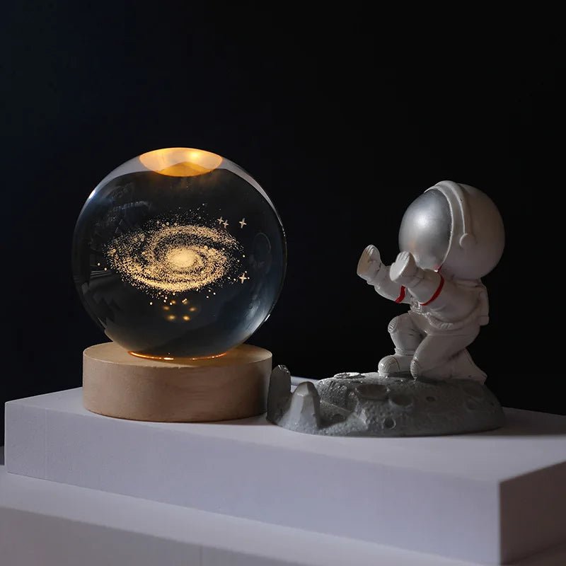 Unique 3D Crystal Ball Night Light LED Lamp Bedside Table Glowing Galaxy Lamp Saturn Planets Moon Children Birthday Gift Toy 8cm - Ammpoure