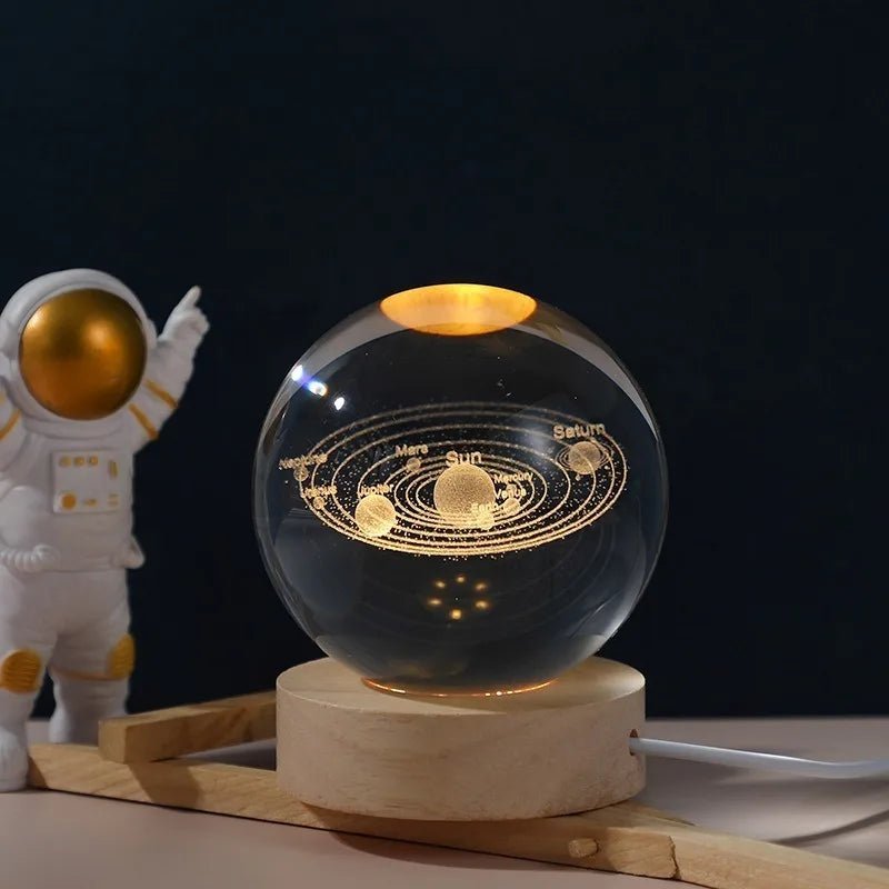 Unique 3D Crystal Ball Night Light LED Lamp Bedside Table Glowing Galaxy Lamp Saturn Planets Moon Children Birthday Gift Toy 8cm - Ammpoure