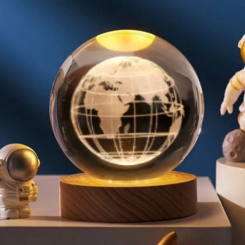 Unique 3D Crystal Ball Night Light LED Lamp Bedside Table Glowing Galaxy Lamp Saturn Planets Moon Children Birthday Gift Toy 8cm - Ammpoure