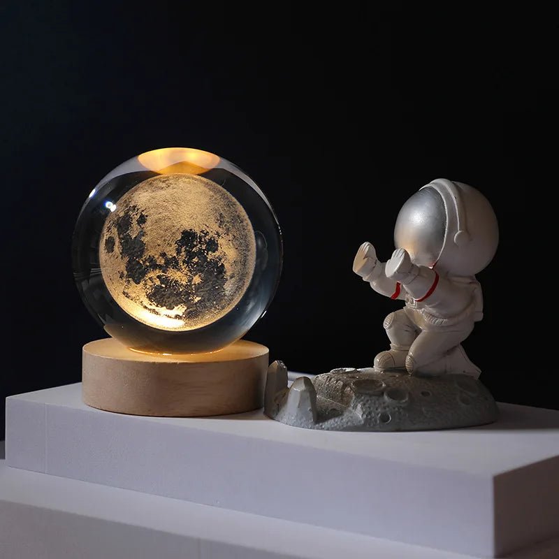 Unique 3D Crystal Ball Night Light LED Lamp Bedside Table Glowing Galaxy Lamp Saturn Planets Moon Children Birthday Gift Toy 8cm - Ammpoure