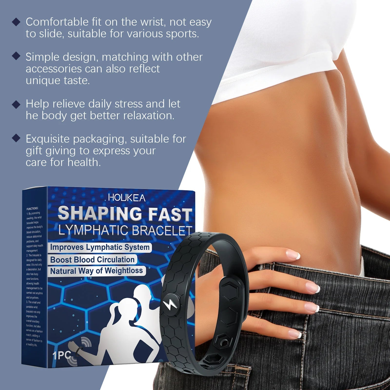 Unisex Weight Loss Bracelet Burning Fat Body Shaping Anti Fatigue Energy Therapy Improve Metabolism Lymphatic Detox Bracelet - Ammpoure