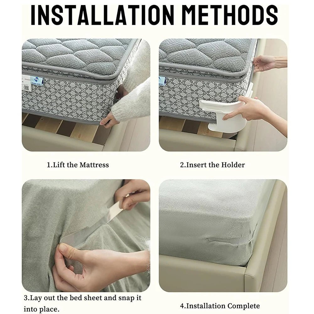 Universal Bedsheet Corner Tightener Clips Invisible Bedspread Secure Holder with Heavy - Duty Mattress Straps Sheets Slot Locks - Ammpoure