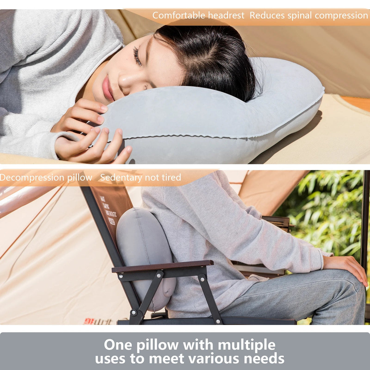 USA Camping Inflatable Pillow Portable Ultralight Travel Hiking Air Sleeping Pillow for Neck and Lumbar Support - Ammpoure