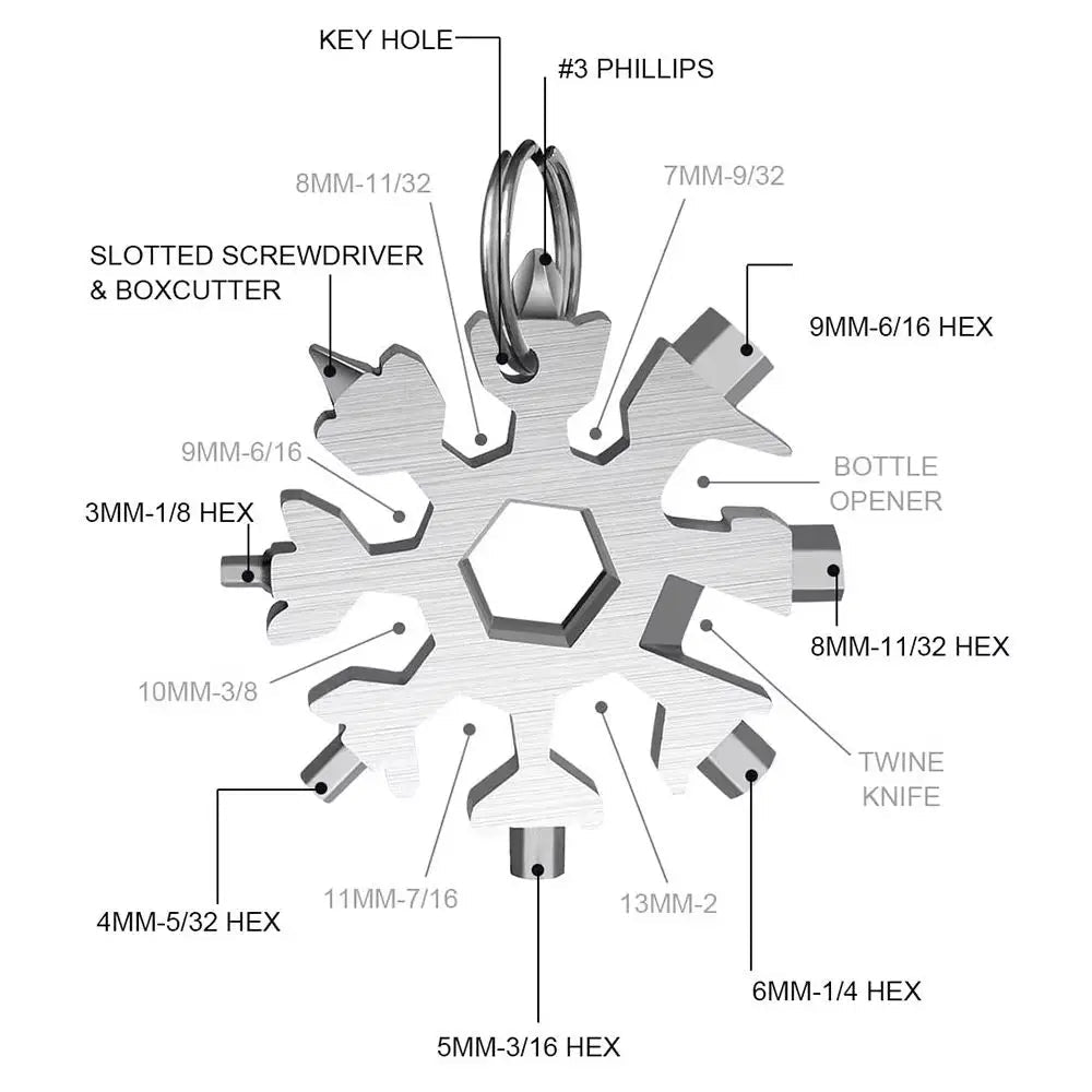 USA Outdoor Bicycle 18-in-1 Stainless Steel Snowflake Wrench Multifunctional Tool Portable Steel Repair Tool with Bottle Opener - Ammpoure