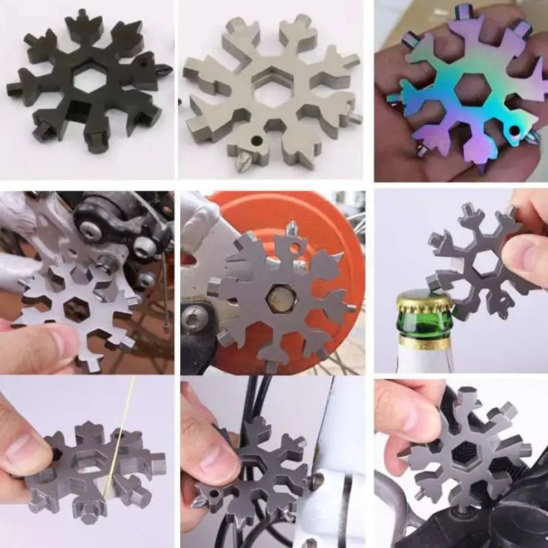 USA Outdoor Bicycle 18-in-1 Stainless Steel Snowflake Wrench Multifunctional Tool Portable Steel Repair Tool with Bottle Opener - Ammpoure