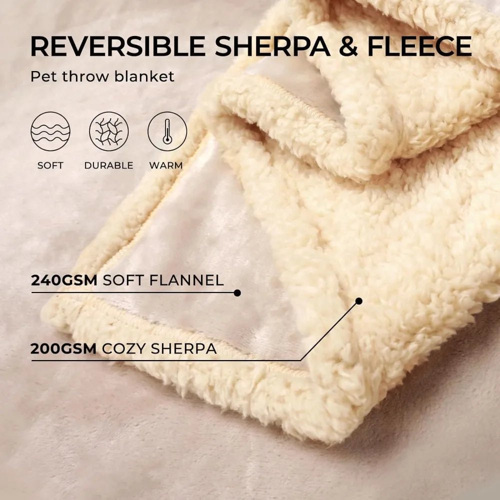 Waterproof Pet Blanket USA Urine-Proof Flannel Sherpa Reversible Dog & Cat Throw Mat, Thick Soft Warm Washable Sofa & Couch Protector - Ammpoure