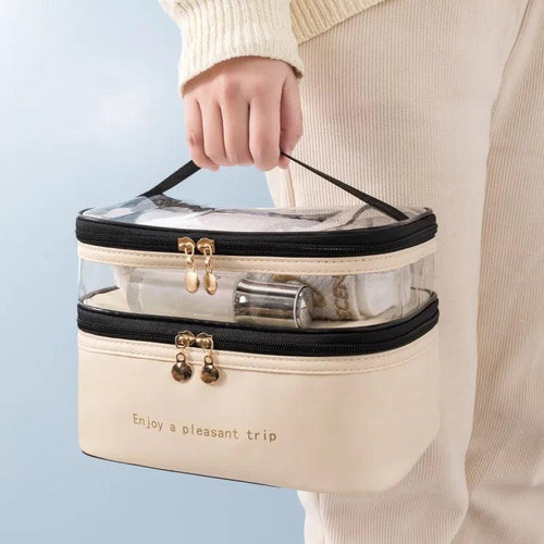 Waterproof PVC Women Cosmetic Bag Portable Traveling Leather Toiletries Organize Storage Make Up Case Transparent Handbag - Ammpoure Wellbeing 🇬🇧