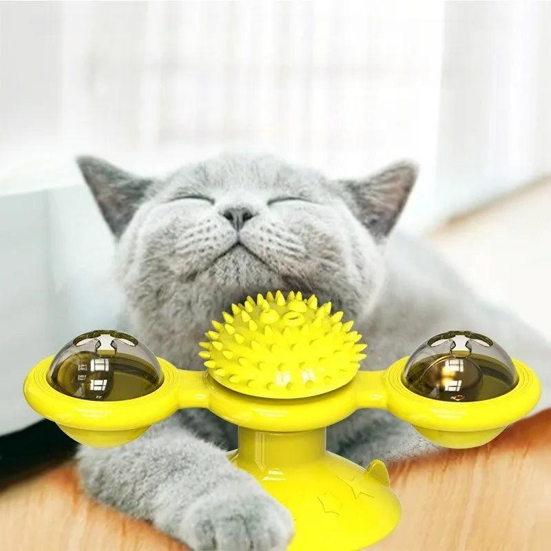 Windmill Cat Toy with Balls Interactive Pet Toys for Cats Puzzle Cat Game Toy with Whirligig Turntable for Kitten Brush Teeth - Ammpoure Wellbeing 🇬🇧