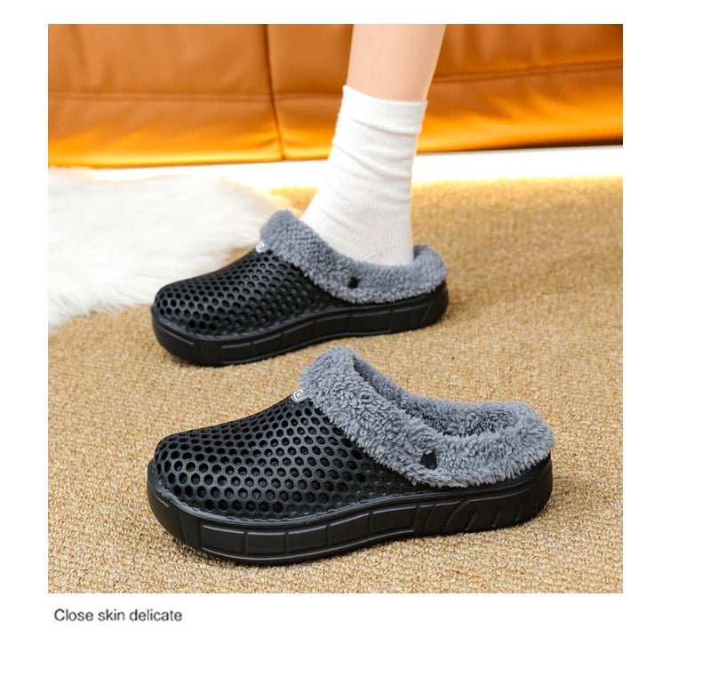 Winter Couple Fuzzy Slippers USA Women & Men Warm Fur-Lined Mule House Shoes for Indoor & Outdoor Use, Cozy Non-Slip Soft Slippers - Ammpoure