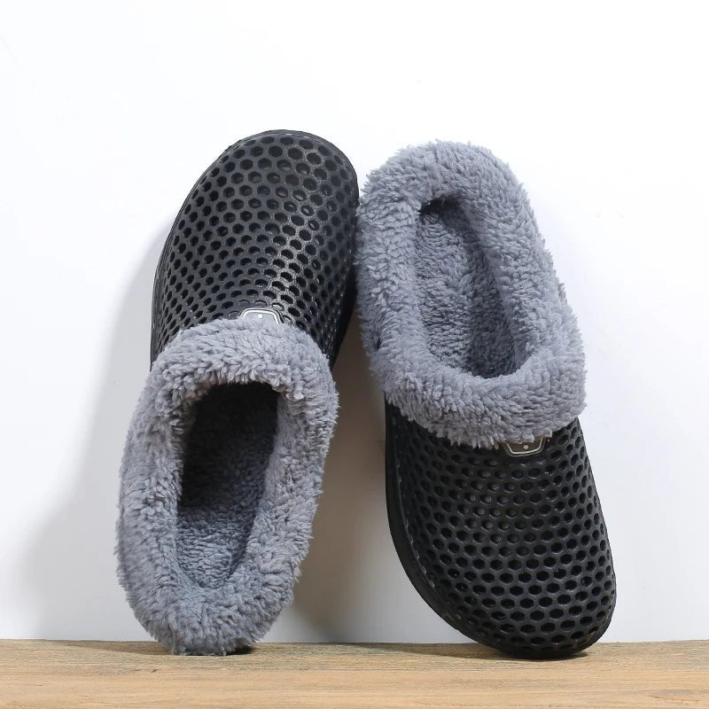 Winter Couple Fuzzy Slippers USA Women & Men Warm Fur-Lined Mule House Shoes for Indoor & Outdoor Use, Cozy Non-Slip Soft Slippers - Ammpoure
