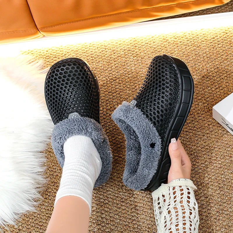 Winter Couple Fuzzy Slippers USA Women & Men Warm Fur-Lined Mule House Shoes for Indoor & Outdoor Use, Cozy Non-Slip Soft Slippers - Ammpoure