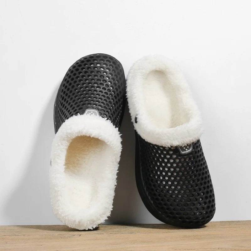 Winter Couple Fuzzy Slippers USA Women & Men Warm Fur-Lined Mule House Shoes for Indoor & Outdoor Use, Cozy Non-Slip Soft Slippers - Ammpoure