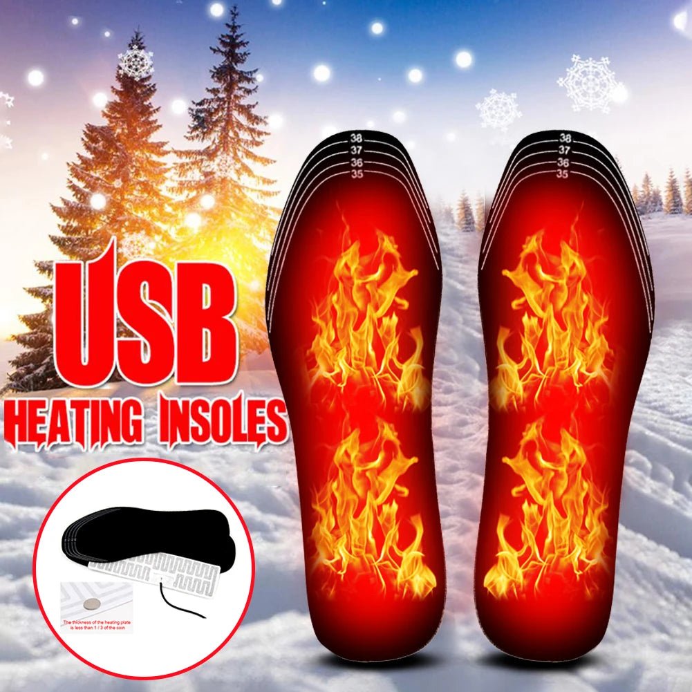 Winter Warm Insoles Heated USB Electric Foot Warming Pad Feet Warmer Pad Mat Outdoor Sports skiing Heating Insoles for Men and W - Ammpoure