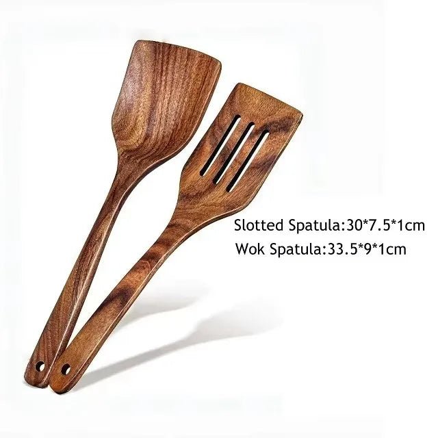 Wooden Spoons for Cooking Acacia Wooden Kitchen Utensils Set Long Handle Wood Salad Spoon Fork Cooking Spatula Spoon Set - Ammpoure