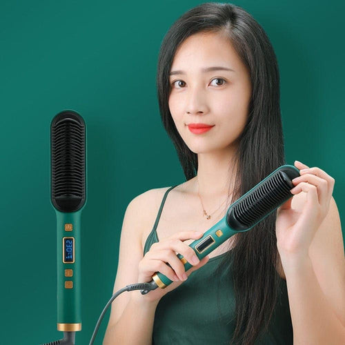 2 In 1 Electric Professional Negative Ion Hair Straightener Brush Curling Comb With Lcd Display Hair Curling Tools - Ammpoure Wellbeing 🇬🇧