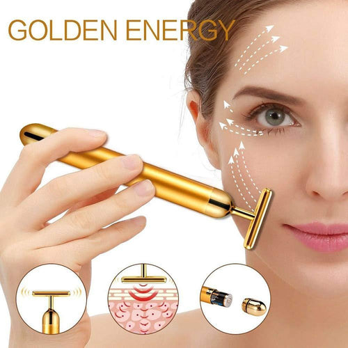 24k Gold Face Lift Bar Roller Vibration Slimming Massager Facial Stick Facial Beauty Skin Care T Shaped Vibrating Tool - Ammpoure Wellbeing 🇬🇧