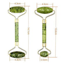 Load image into Gallery viewer, 2pcs Jade Roller for Facial Massage with Gua Sha Scraping Tool.Jade Stone Massager Kit. Skin Care and Relaxation - Ammpoure London
